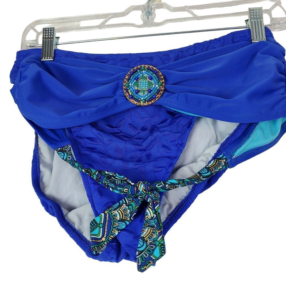 Vintage Jantzen High-Waistedโ Blue Bikini Bottom & Beaded Strapless Top L